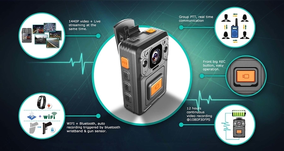 IP67 cámara H.264/H.265 del cuerpo de la prenda impermeable 4G que cifra la comunicación en tiempo real