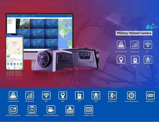 4K Táctico Camara del Casco en vivo Transmisión GPS SOS Intercom guardias de seguridad