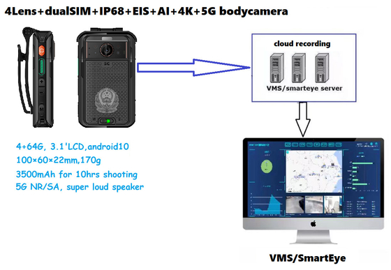 Cámara portátil 5G con sistema Android 10 y luz LED de 1,5W