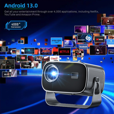 BT 5.0 Proyector portátil Bluetooth Mini con ajuste de ángulo múltiple Corrección de piedra angular y chip de pantalla de fuente de luz LED