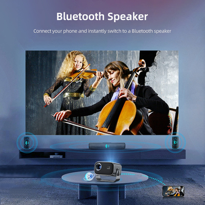 BT 5.0 Proyector portátil Bluetooth Mini con ajuste de ángulo múltiple Corrección de piedra angular y chip de pantalla de fuente de luz LED
