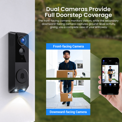 Apoya la visión nocturna IR Doble Camara Campanilla con comunicación de audio bidireccional y reconocimiento humano de IA fotosensible