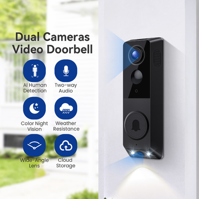 Visión nocturna Doble cámara Campana de puerta comunicación de audio bidireccional reconocimiento humano avanzado de IA