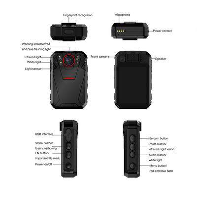 Grabadora de aplicación de la ley WiFi 4G, pantalla táctil de 2.4 pulgadas, sistema Android 8.1, batería de 2500 mAh, LED SOS, LED rojo y azul