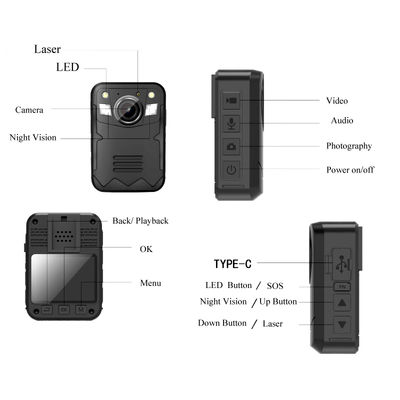 Cámara corporal personal mini GPS de 2 pulgadas con grabación de doble lente de cámara