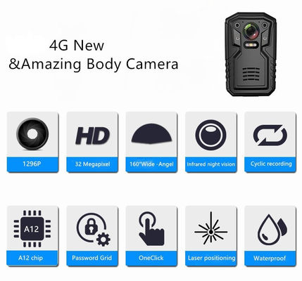 apretón de la contraseña del microprocesador de 4G G/M Live Body Worn Camera Ambarella A12