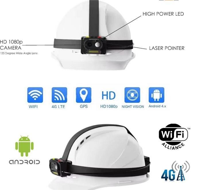 4000mAh Batería incorporada Video en vivo de dos vías Conversación Hardhat con foco de la lámpara de la tapa y soporte de la función GPS